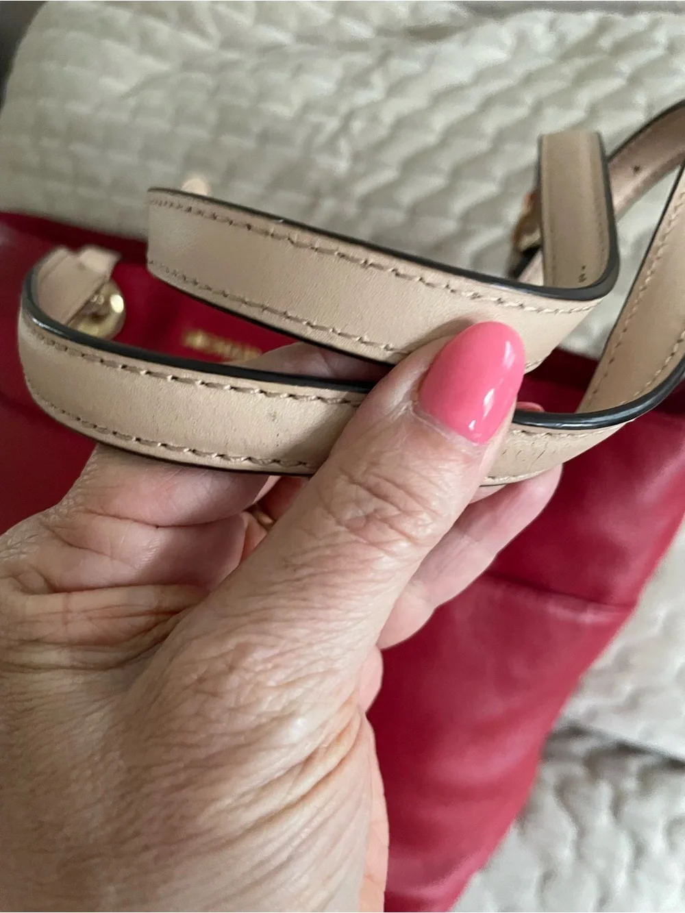 MICHAEL KORS Red Leather Tote with Beige Handles